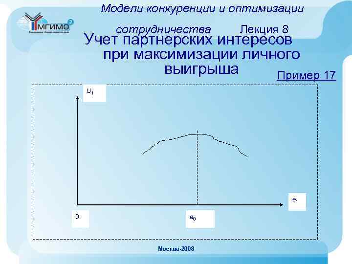 Модели конкуренции и оптимизации сотрудничества Лекция 8 Учет партнерских интересов при максимизации личного выигрыша