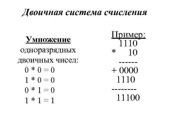 Деление двоичных чисел примеры