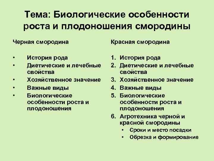 Тема: Биологические особенности роста и плодоношения смородины Черная смородина Красная смородина • • 1.