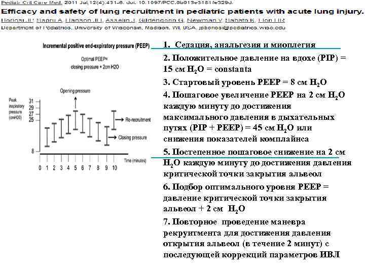 1. Седация, анальгезия и миоплегия 2. Положительное давление на вдохе (PIP) = 15 см