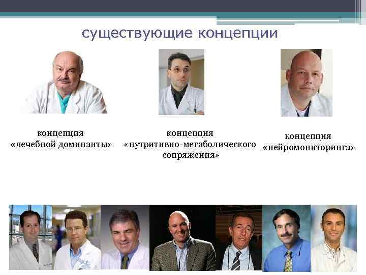 существующие концепции концепция «лечебной доминанты» концепция «нутритивно-метаболического «нейромониторинга» сопряжения» 
