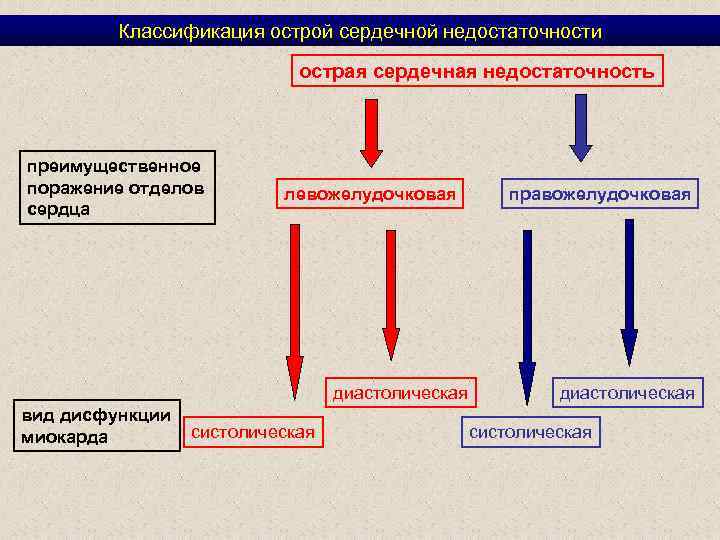 Классификация острой сердечной недостаточности острая сердечная недостаточность преимущественное поражение отделов сердца левожелудочковая диастолическая вид