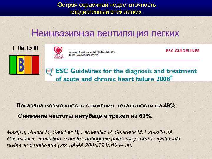  Острая сердечная недостаточность кардиогенный отек легких Неинвазивная вентиляция легких I IIa IIb III