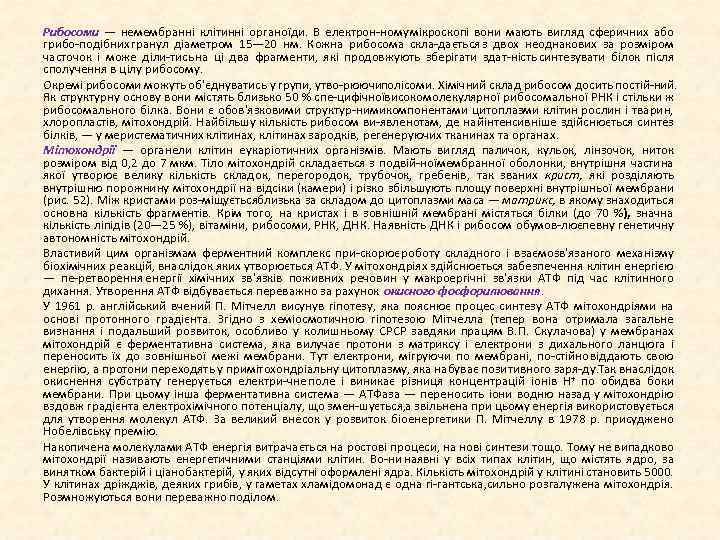 Рибосоми — немембранні клітинні органоїди. В електрон ному мікроскопі вони мають вигляд сферичних або