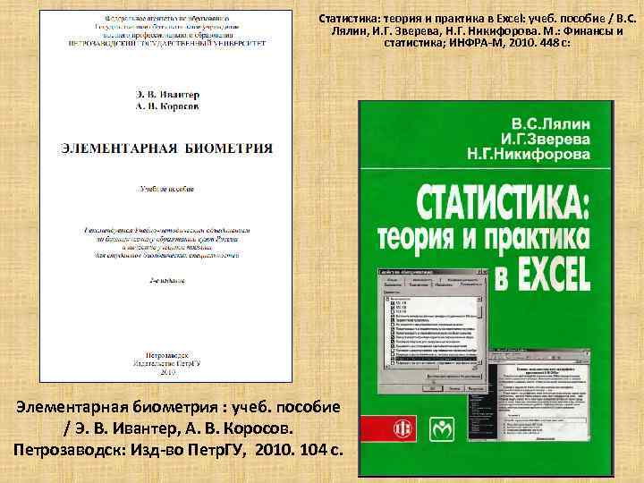 Статистика: теория и практика в Excel: учеб. пособие / B. C. Лялин, И. Г.