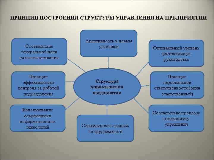 ПРИНЦИП ПОСТРОЕНИЯ СТРУКТУРЫ УПРАВЛЕНИЯ НА ПРЕДПРИЯТИИ Соответствие генеральной цели развития компании Принцип эффективности контроля