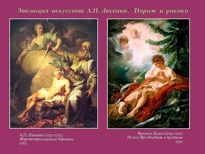 Эволюция искусства А. П. Лосенко: “Париж и рококо” А. П. Лосенко (1737 -1773) Жертвоприношение