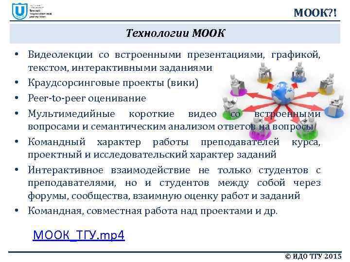 МООК? ! Технологии МООК • Видеолекции со встроенными презентациями, графикой, текстом, интерактивными заданиями •