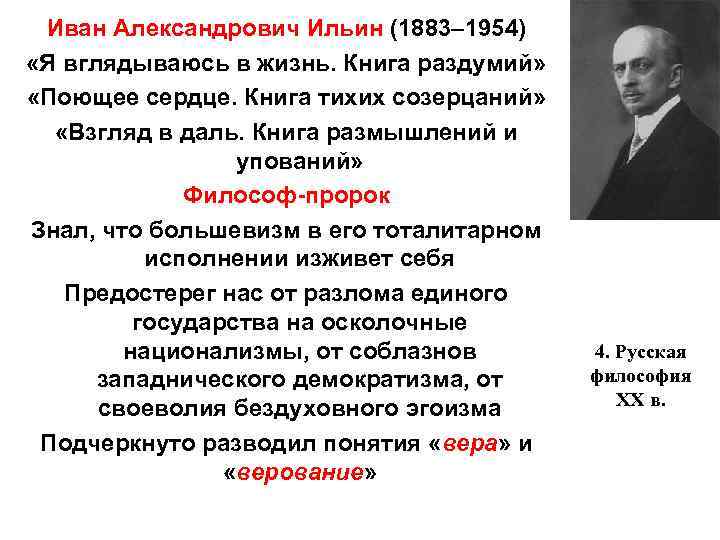 Иван Александрович Ильин (1883– 1954) «Я вглядываюсь в жизнь. Книга раздумий» «Поющее сердце. Книга