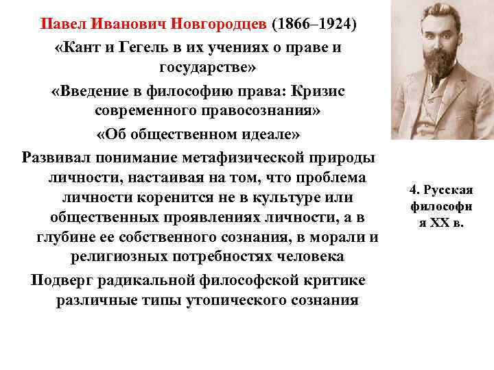 Павел Иванович Новгородцев (1866– 1924) «Кант и Гегель в их учениях о праве и