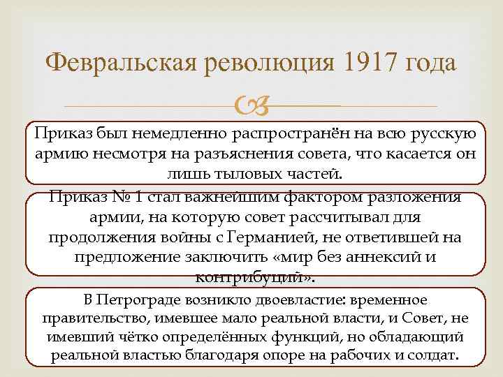 Февральская революция 1917 года Приказ был немедленно распространён на всю русскую армию несмотря на