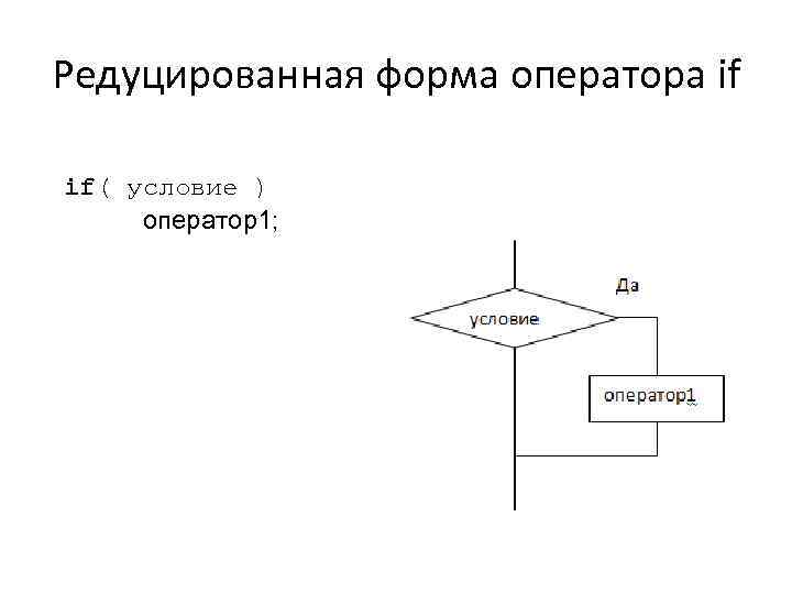 Редуцированная форма оператора if if( условие ) оператор1; 