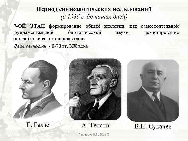 Период синэкологических исследований (с 1936 г. до наших дней) 7 -ОЙ ЭТАП формирование общей