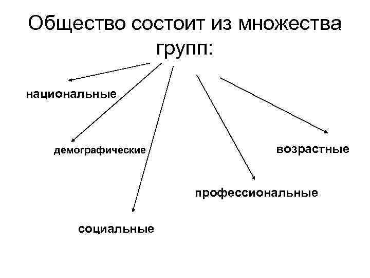 Общество состоит из множества групп: национальные демографические возрастные профессиональные социальные 