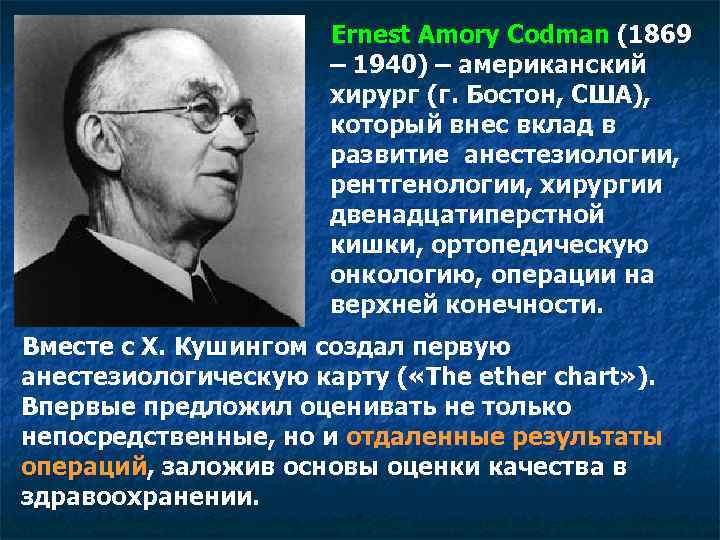 Ernest Amory Codman (1869 – 1940) – американский хирург (г. Бостон, США), который внес