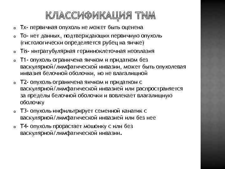 o Tx- первичная опухоль не может быть оценена o To- нет данных, подтверждающих первичную