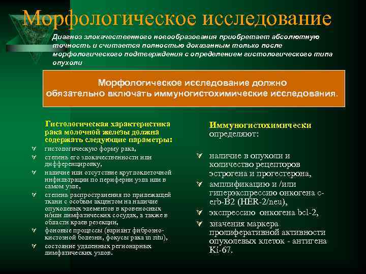 Морфологическое исследование Диагноз злокачественного новообразования приобретает абсолютную точность и считается полностью доказанным только после