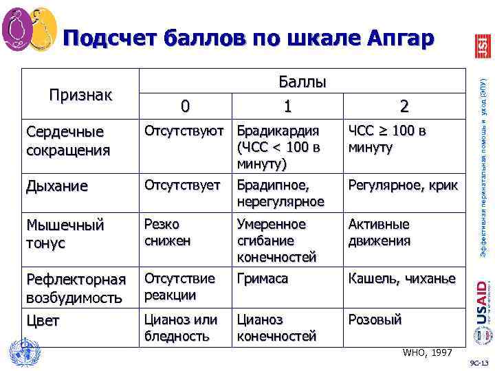 Признак 0 Баллы 1 2 Сердечные сокращения Отсутствуют Брадикардия (ЧСС < 100 в минуту)