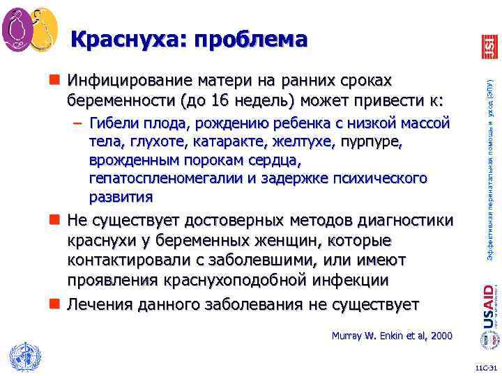 n Инфицирование матери на ранних сроках беременности (до 16 недель) может привести к: –