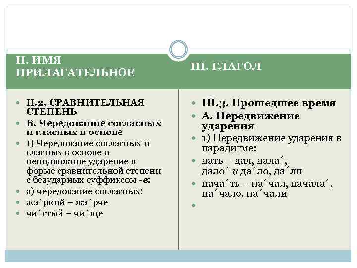 II. ИМЯ ПРИЛАГАТЕЛЬНОЕ II. 2. СРАВНИТЕЛЬНАЯ СТЕПЕНЬ Б. Чередование согласных и гласных в основе