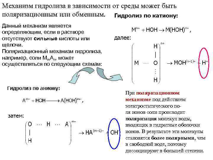 Механизм гидролиза в зависимости от среды может быть поляризационным или обменным. Данный механизм является