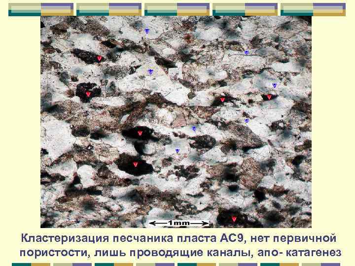 Кластеризация песчаника пласта АС 9, нет первичной пористости, лишь проводящие каналы, апо- катагенез 