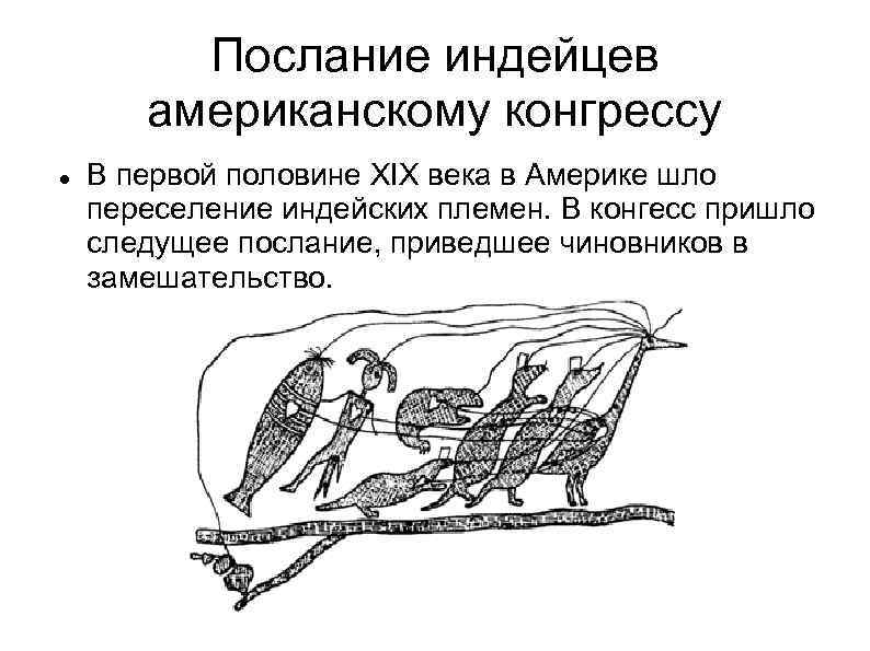 Послание индейцев американскому конгрессу В первой половине XIX века в Америке шло переселение индейских