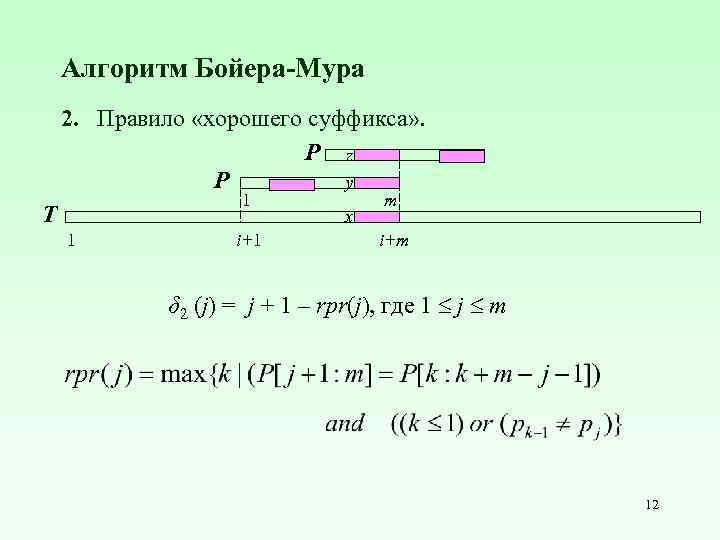 Алгоритм Бойера-Мура 2. Правило «хорошего cуффикса» . P z y P 1 T 1