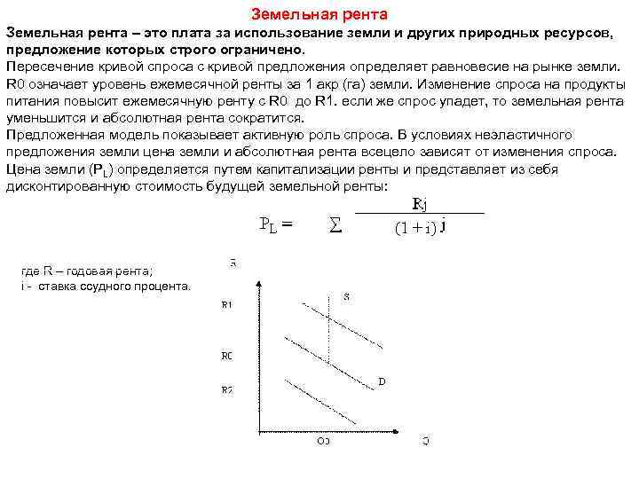 Земельная рента – это плата за использование земли и других природных ресурсов, предложение которых