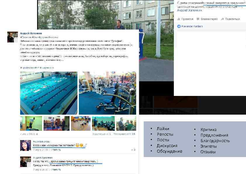  • • • Лайки Репосты Посты Дискуссия Обсуждение • • • Критика Предложения