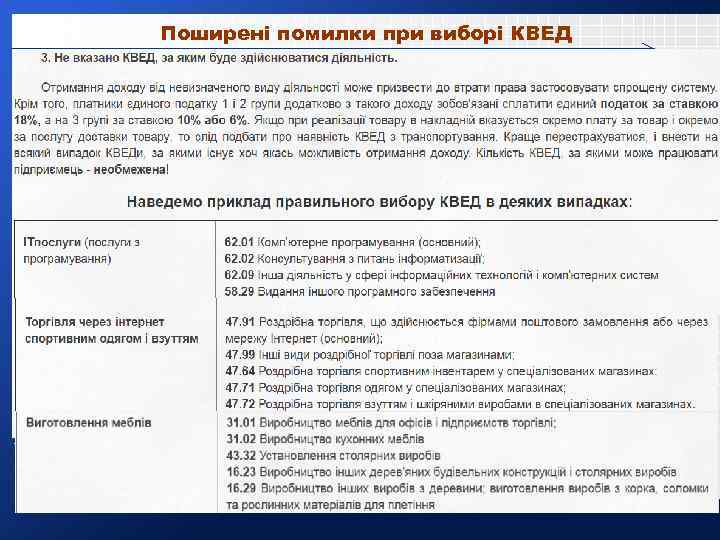 Поширені помилки при виборі КВЕД 