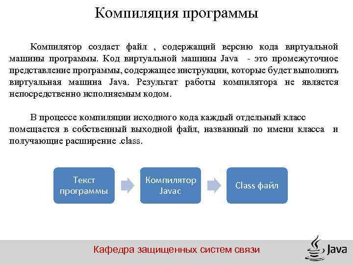 Компиляция программы Компилятор создает файл , содержащий версию кода виртуальной машины программы. Код виртуальной