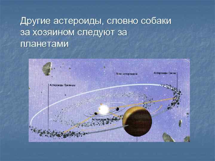 Другие астероиды, словно собаки за хозяином следуют за планетами 