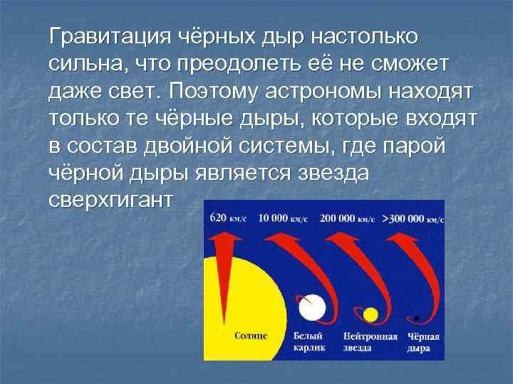 Гравитация чёрных дыр настолько сильна, что преодолеть её не сможет даже свет. Поэтому астрономы