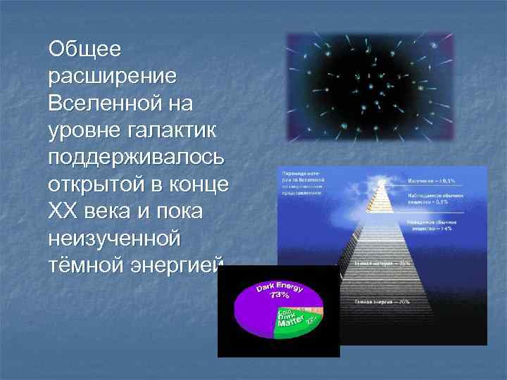 Общее расширение Вселенной на уровне галактик поддерживалось открытой в конце ХХ века и пока