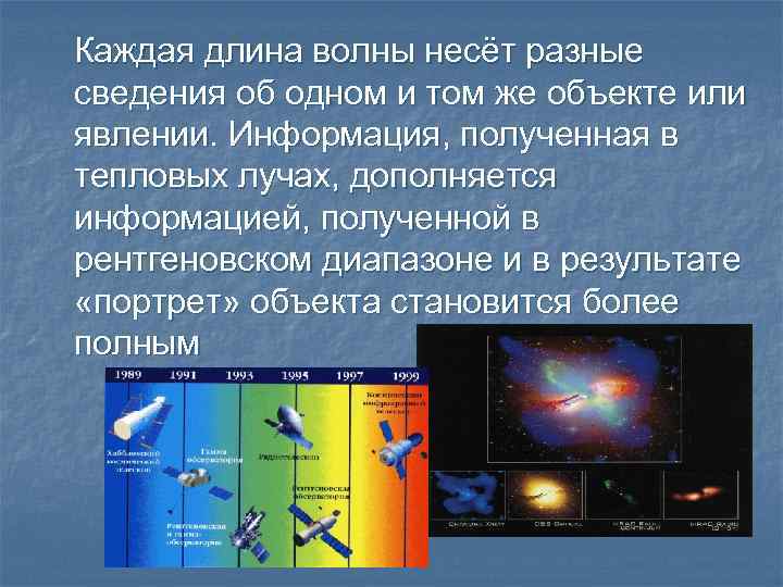 Каждая длина волны несёт разные сведения об одном и том же объекте или явлении.