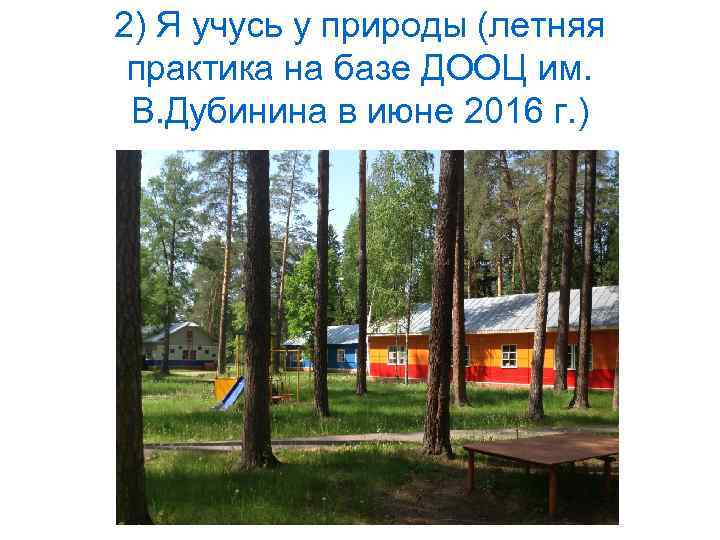 2) Я учусь у природы (летняя практика на базе ДООЦ им. В. Дубинина в