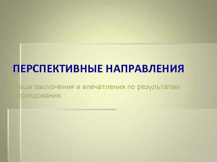 ПЕРСПЕКТИВНЫЕ НАПРАВЛЕНИЯ Наши заключения и впечатления по результатам исследования 