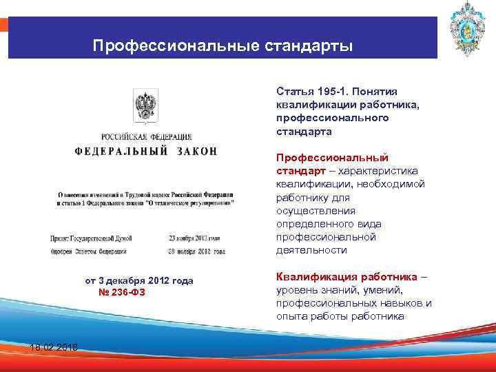 Профессиональные стандарты Основные понятия в соответствии с ТК РФ Статья 195 -1. Понятия квалификации