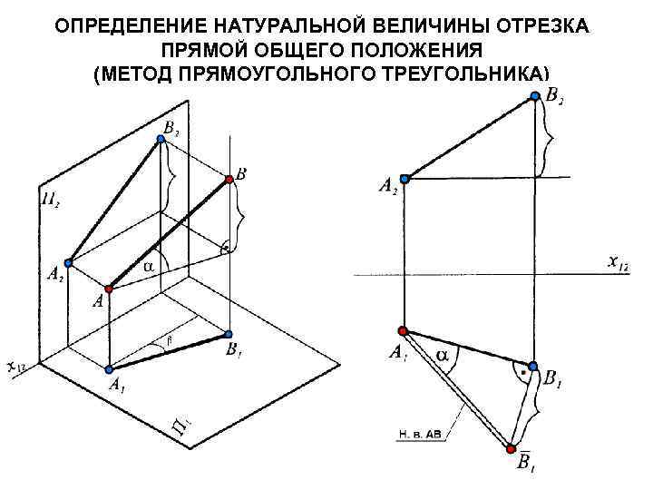 ОПРЕДЕЛЕНИЕ НАТУРАЛЬНОЙ ВЕЛИЧИНЫ ОТРЕЗКА ПРЯМОЙ ОБЩЕГО ПОЛОЖЕНИЯ (МЕТОД ПРЯМОУГОЛЬНОГО ТРЕУГОЛЬНИКА) 