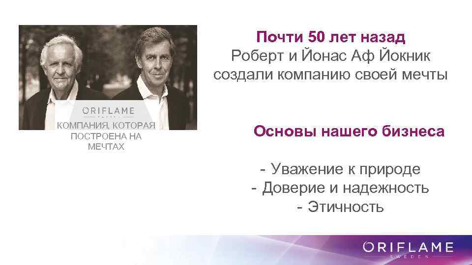 Почти 50 лет назад Роберт и Йонас Аф Йокник создали компанию своей мечты КОМПАНИЯ,