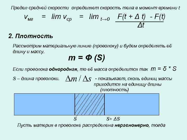 Предел средней скорости определяет скорость тела в момент времени t vмг = lim vср