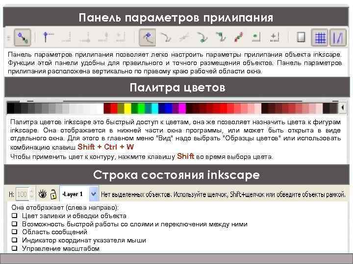 Панель параметров прилипания позволяет легко настроить параметры прилипания объекта inkscape. Функции этой панели удобны