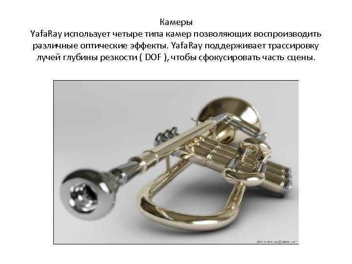 Камеры Yafa. Ray использует четыре типа камер позволяющих воспроизводить различные оптические эффекты. Yafa. Ray