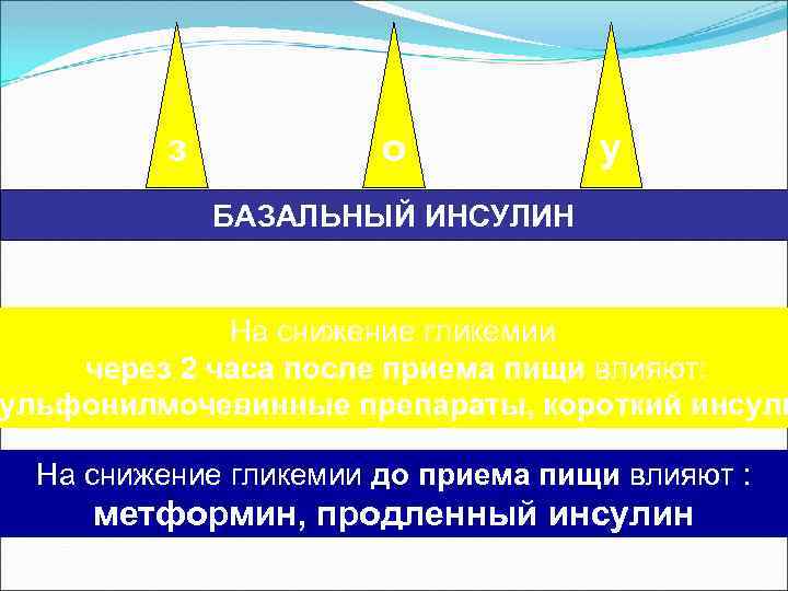 з о у БАЗАЛЬНЫЙ ИНСУЛИН На снижение гликемии через 2 часа после приема пищи