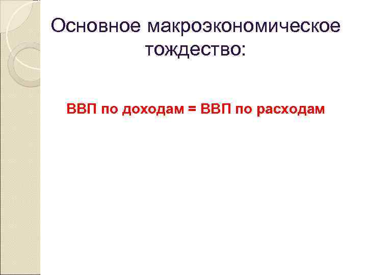 Основное макроэкономическое тождество: ВВП по доходам = ВВП по расходам 