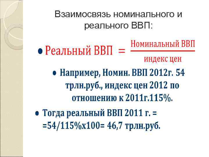 Взаимосвязь номинального и реального ВВП: 