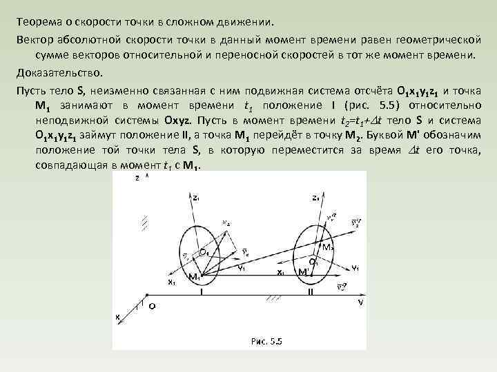 Теорема о скорости точки в сложном движении. Вектор абсолютной скорости точки в данный момент