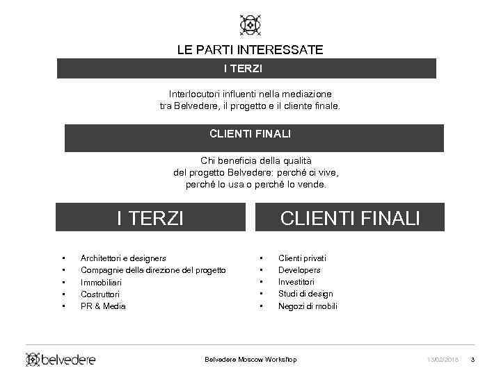 LE PARTI INTERESSATE I TERZI Interlocutori influenti nella mediazione tra Belvedere, il progetto e