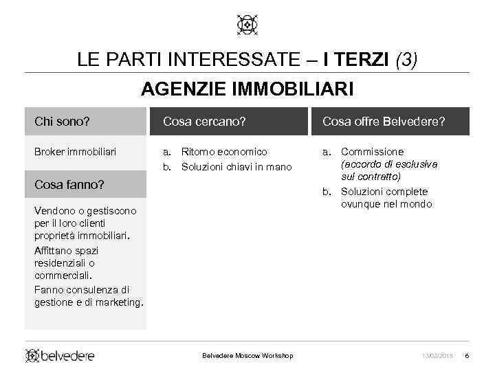 LE PARTI INTERESSATE – I TERZI (3) AGENZIE IMMOBILIARI Chi sono? Cosa cercano? Cosa